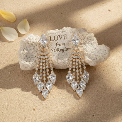 Crystal and Cubic Zirconia Tassel Drop Earrings, drop earrings for women, elegant gift for her, detail close-up