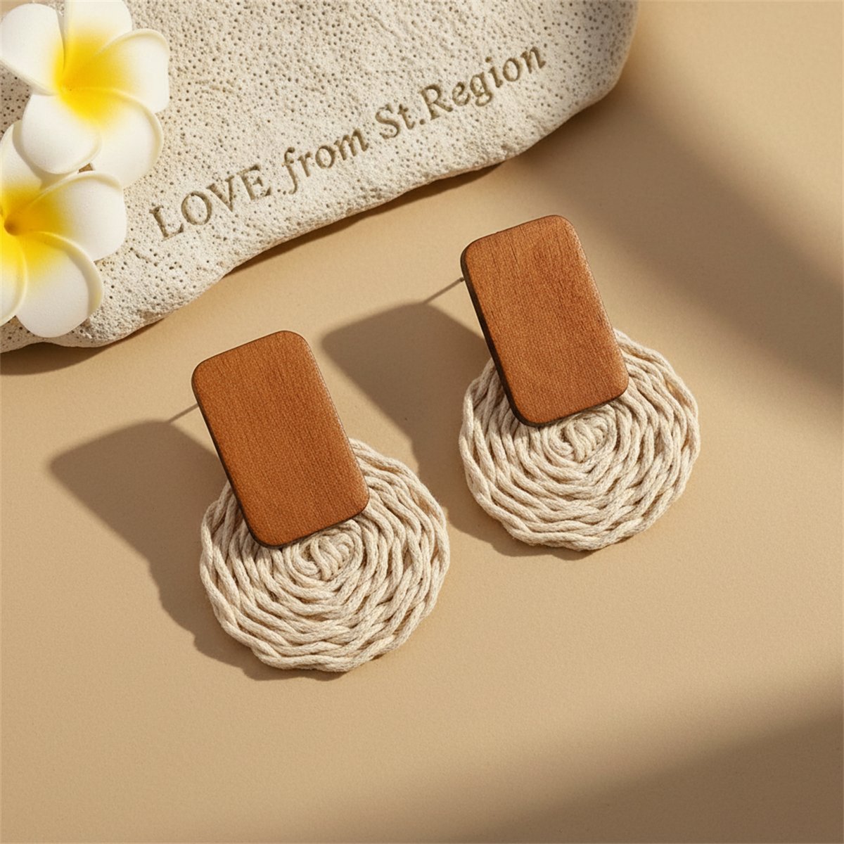 Wood and Rattan Circle Drop Earrings, drop earrings for women, everyday style, lifestyle look