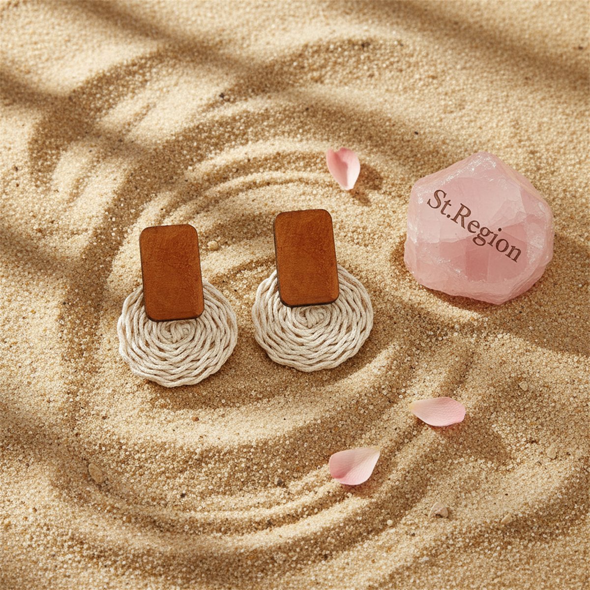 Wood and Rattan Circle Drop Earrings, drop earrings for women, everyday style, detail close-up