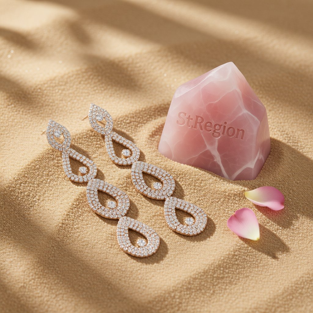 Cubic Zirconia and 18K Gold-Plated Linking Layer Drop Earrings, gold drop earrings for women, detail close-up