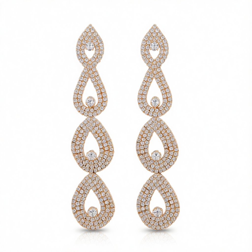 Cubic Zirconia and 18K Gold-Plated Linking Layer Drop Earrings, gold drop earrings for women, side view