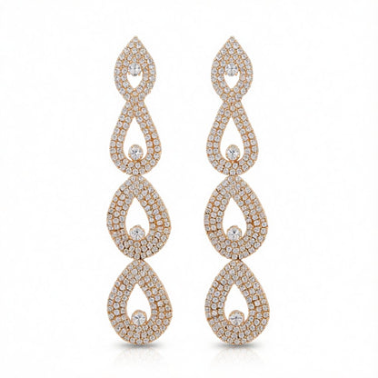 Cubic Zirconia and 18K Gold-Plated Linking Layer Drop Earrings, gold drop earrings for women, side view