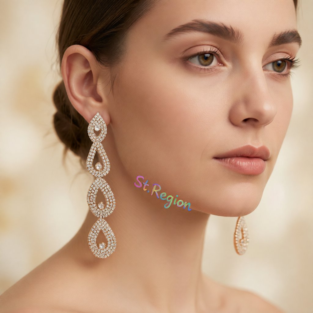 Cubic Zirconia and 18K Gold-Plated Linking Layer Drop Earrings, gold drop earrings for women, styled look