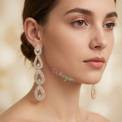 Cubic Zirconia and 18K Gold-Plated Linking Layer Drop Earrings, gold drop earrings for women, styled look