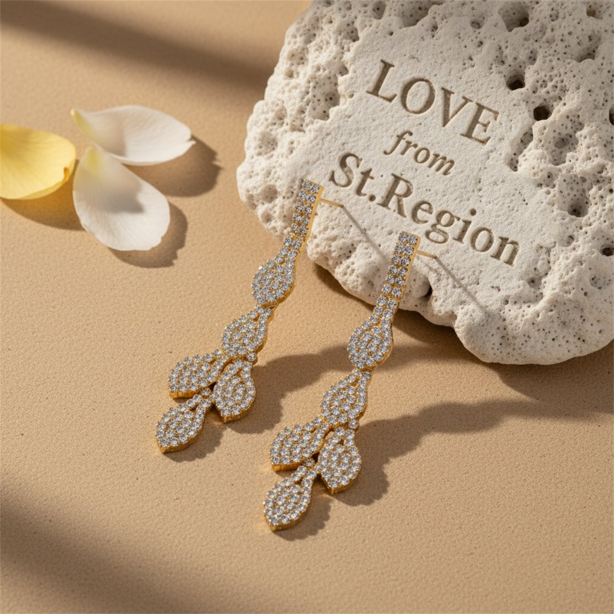 Cubic Zirconia and 18K Gold-Plated Leaves Drop Earrings, gold drop earrings for women, everyday style, lifestyle look