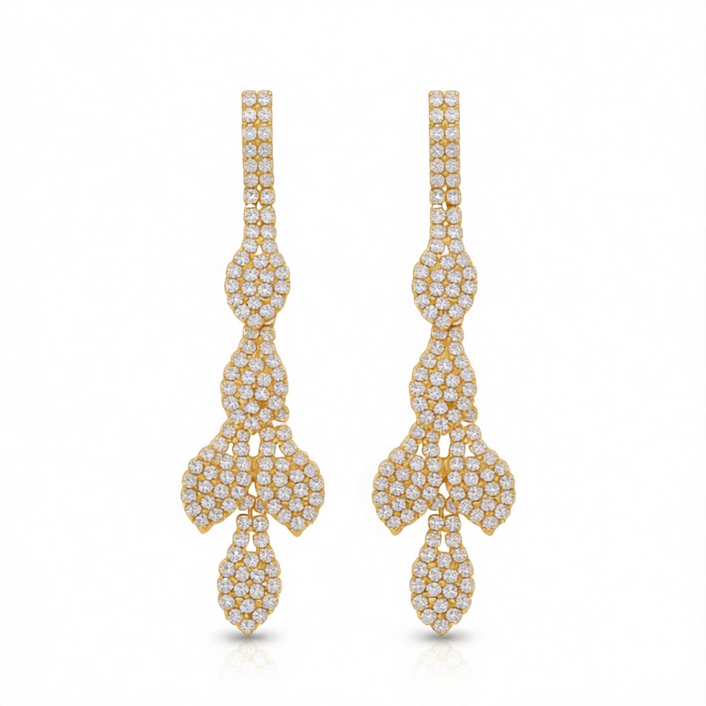 Cubic Zirconia and 18K Gold-Plated Leaves Drop Earrings, gold drop earrings for women, everyday style, side view