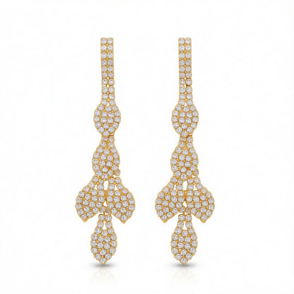Cubic Zirconia and 18K Gold-Plated Leaves Drop Earrings, gold drop earrings for women, everyday style, side view