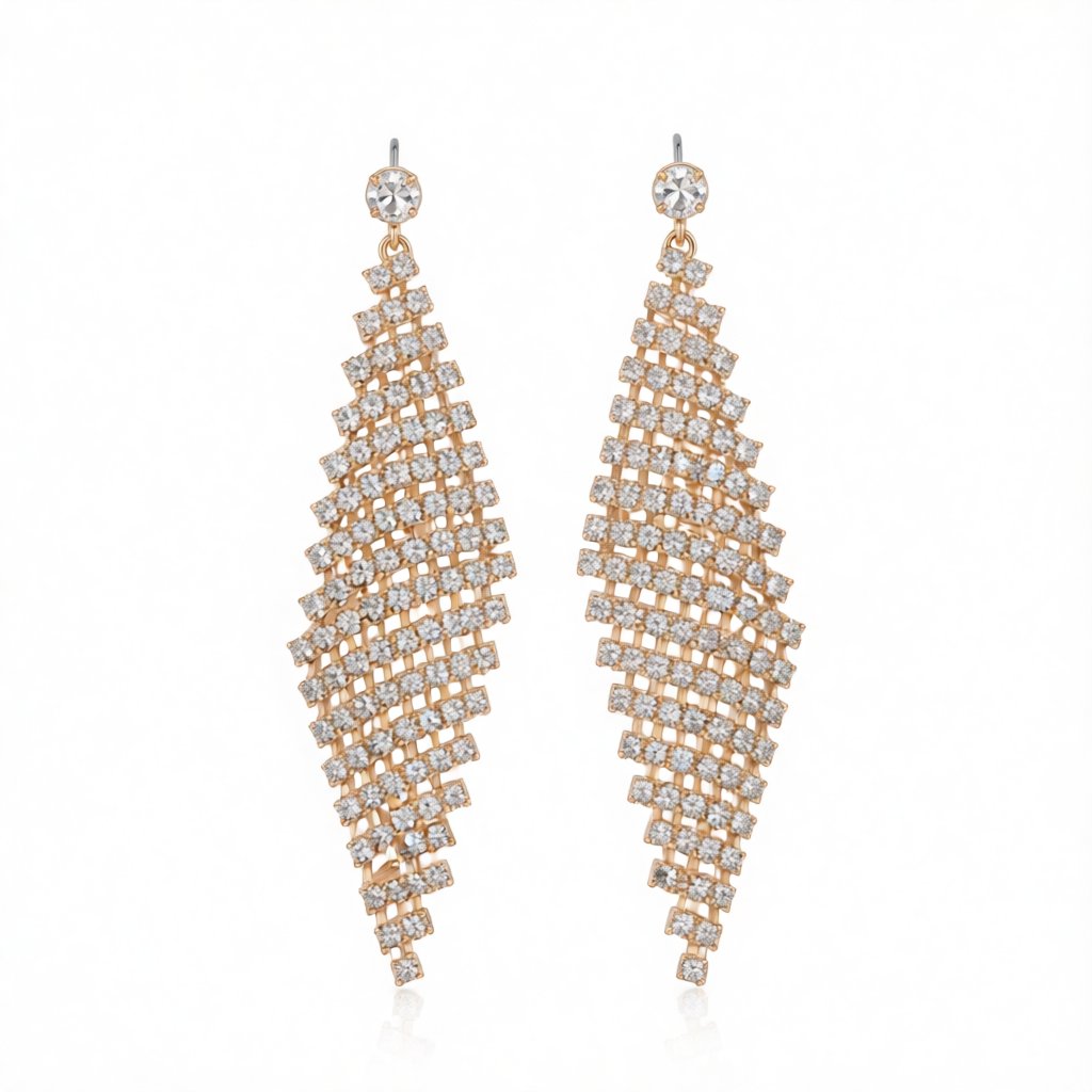 Cubic Zirconia and 18K Gold-PlatedCubic Zircon Rhombus Drop Earrings, gold drop earrings for women, everyday style, side view