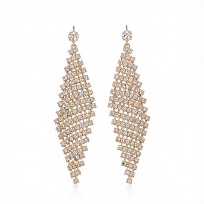 Cubic Zirconia and 18K Gold-PlatedCubic Zircon Rhombus Drop Earrings, gold drop earrings for women, everyday style, side view