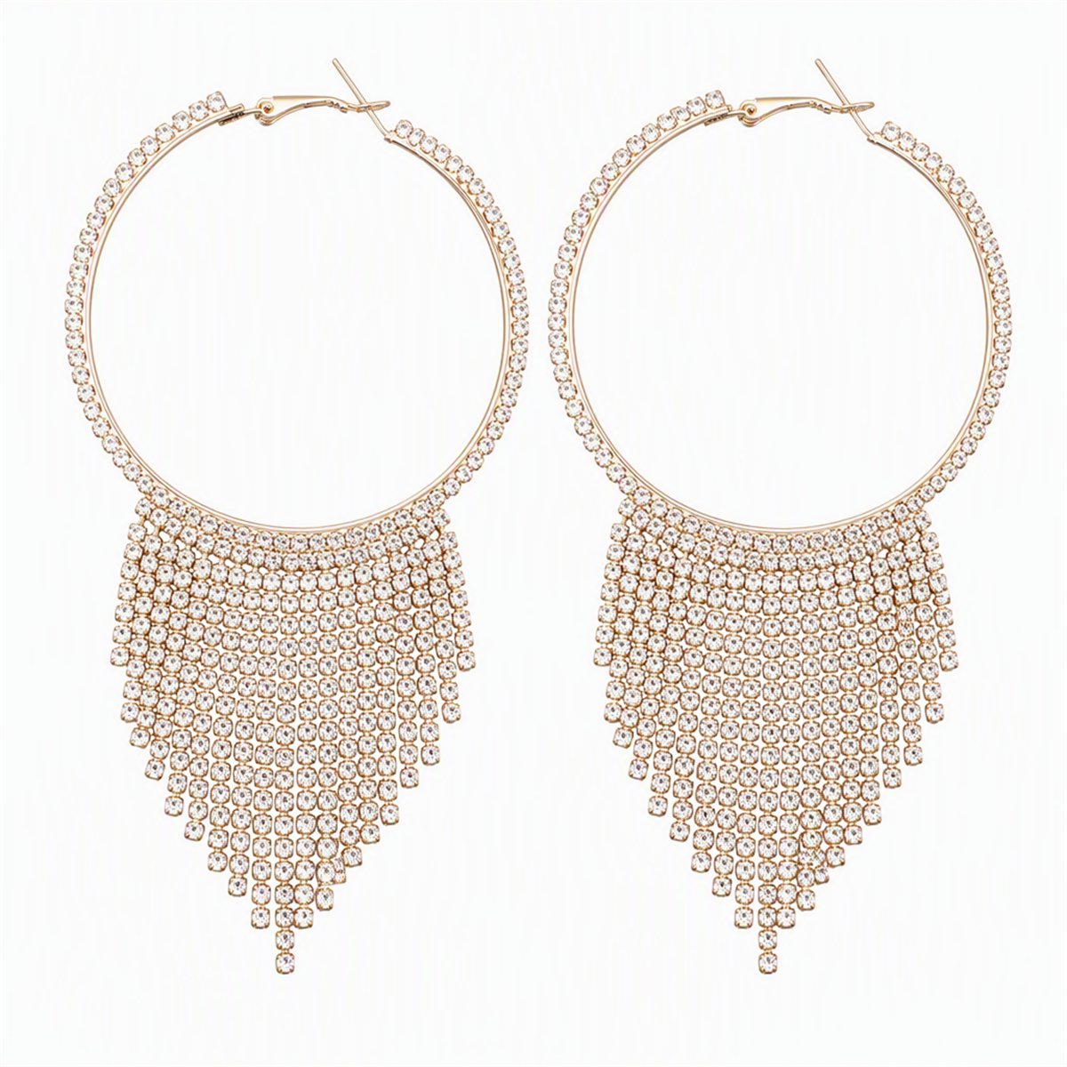 Cubic Zirconia and 18K Gold-Plated Tassel Hoop Earrings, gold huggie earrings, dainty minimalist design, side view