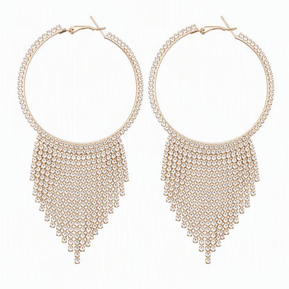 Cubic Zirconia and 18K Gold-Plated Tassel Hoop Earrings, gold huggie earrings, dainty minimalist design, side view