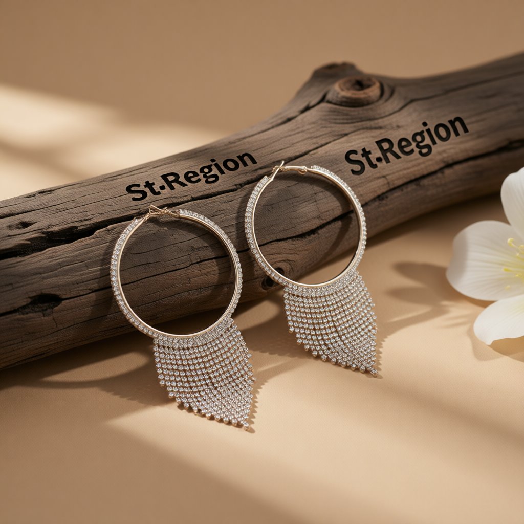 Cubic Zirconia and 18K Gold-Plated Tassel Hoop Earrings, gold huggie earrings, dainty minimalist design, front view
