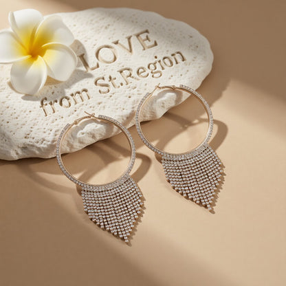 Cubic Zirconia and 18K Gold-Plated Tassel Hoop Earrings, gold huggie earrings, dainty minimalist design, lifestyle look