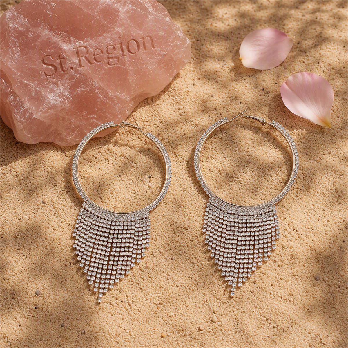 Cubic Zirconia and 18K Gold-Plated Tassel Hoop Earrings, gold huggie earrings, dainty minimalist design, detail close-up