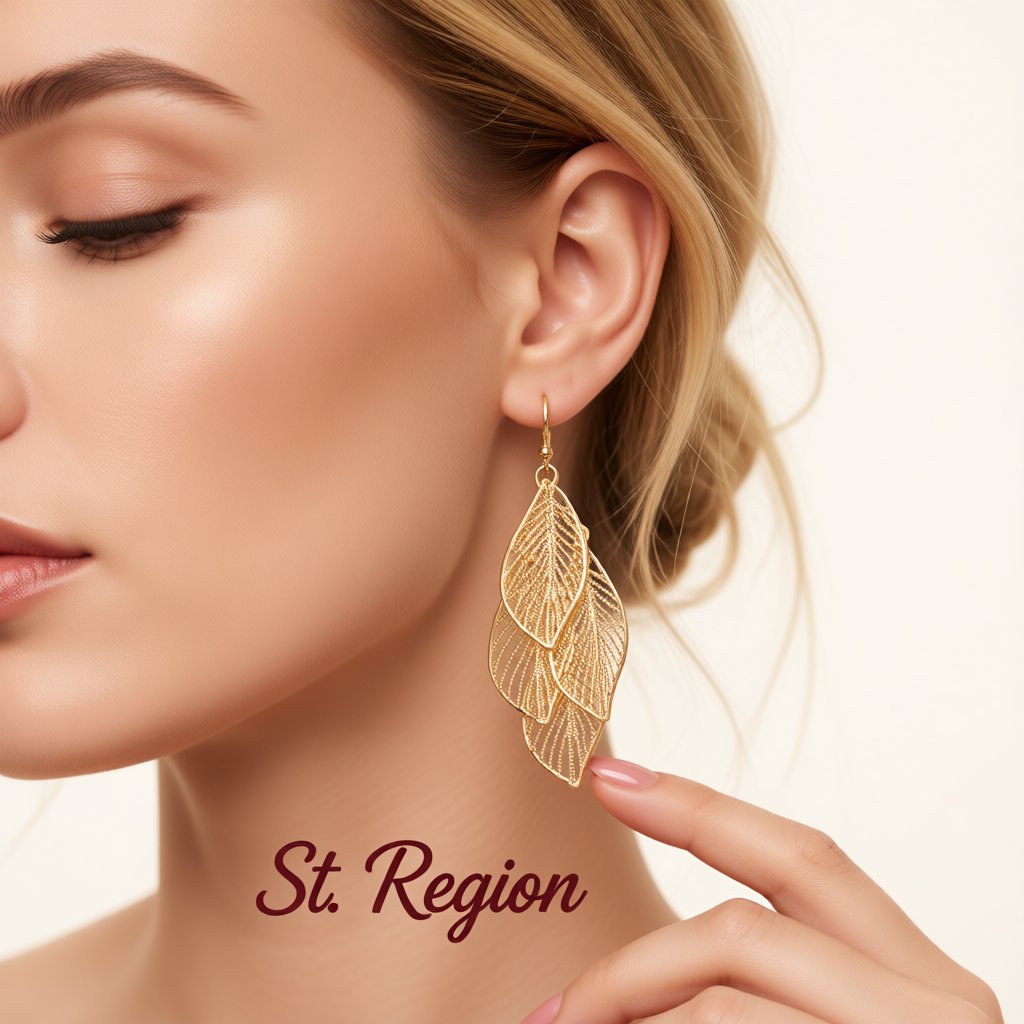 18K Gold-Plated Hollow Leaves Drop Earrings, gold drop earrings for women, botanical inspired, styled look