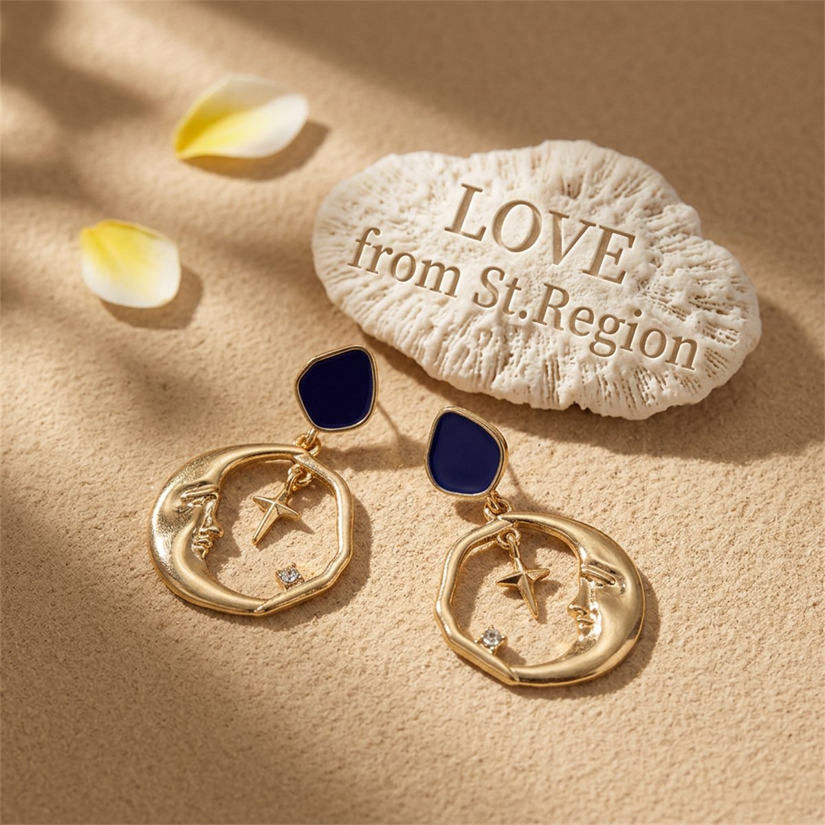 Cubic Zirconia and 18K Gold-Plated Crescent Moon and Cross Hoop Earrings, gold drop earrings for women, lifestyle look