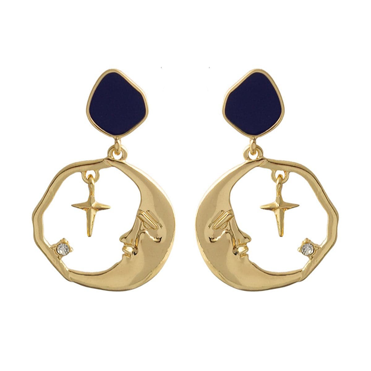 Cubic Zirconia and 18K Gold-Plated Crescent Moon and Cross Hoop Earrings, gold drop earrings for women, side view