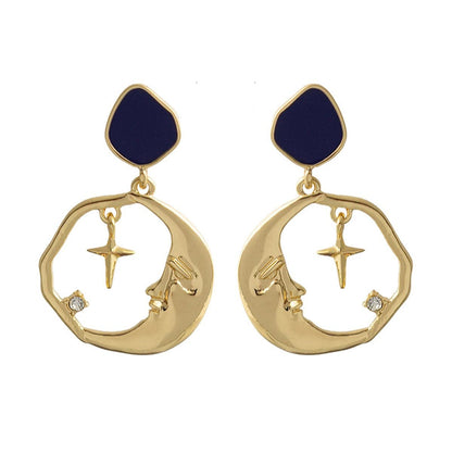 Cubic Zirconia and 18K Gold-Plated Crescent Moon and Cross Hoop Earrings, gold drop earrings for women, side view