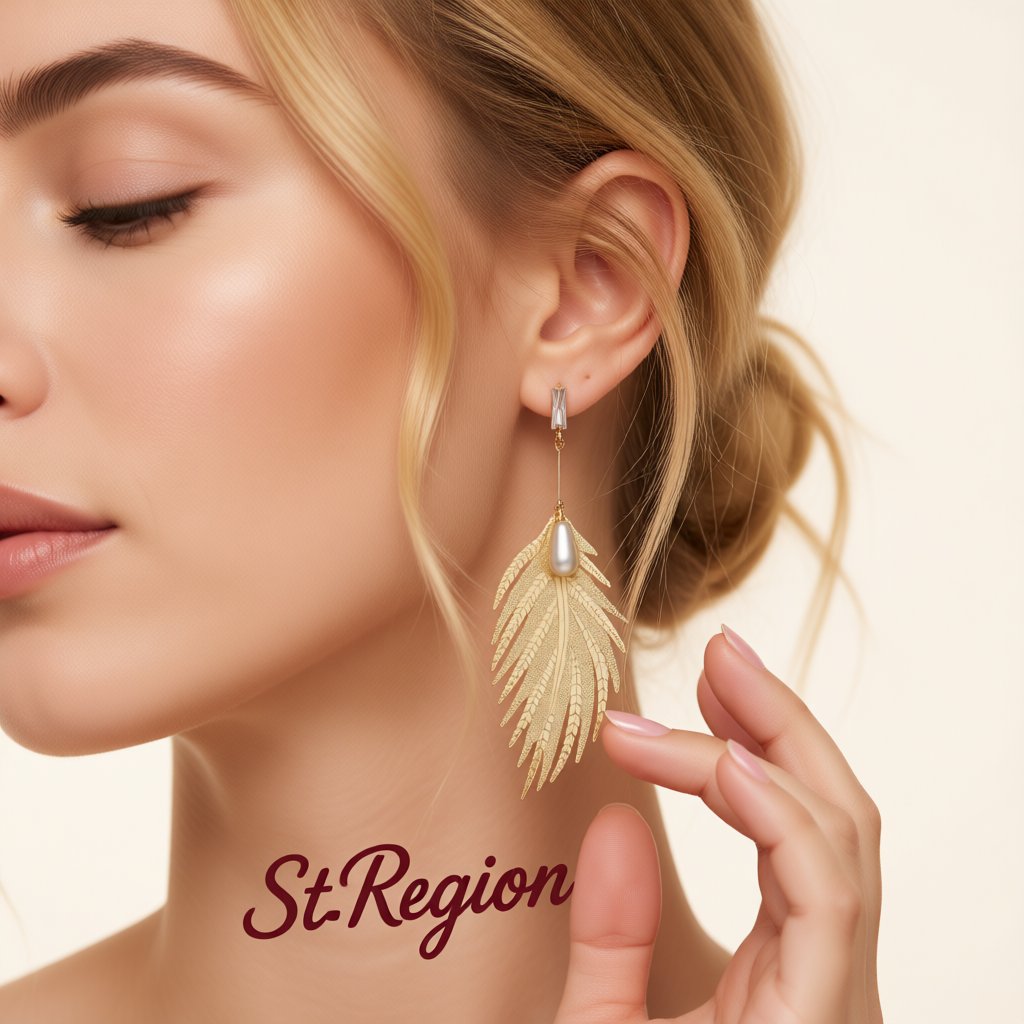 Pearl and Crystal 18K Gold-Plated Wing Drop Earrings, gold drop earrings for women, dainty minimalist design, styled look
