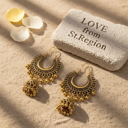 18K Gold-Plated Bell Tassel Drop Earrings, gold huggie earrings, dainty minimalist design, lifestyle look
