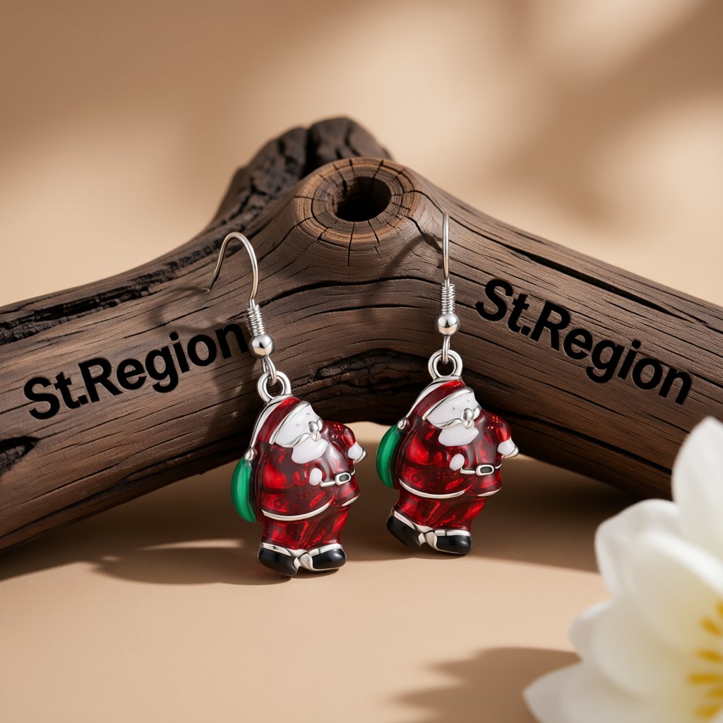 Silver-Plated Santa Claus Drop Earrings, silver drop earrings for women, dainty minimalist design, front view