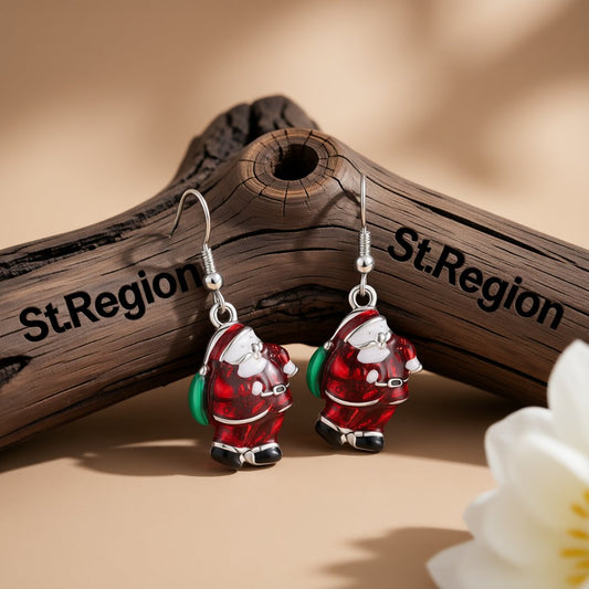 Silver-Plated Santa Claus Drop Earrings, silver drop earrings for women, dainty minimalist design, front view