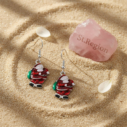 Silver-Plated Santa Claus Drop Earrings, silver drop earrings for women, dainty minimalist design, detail close-up