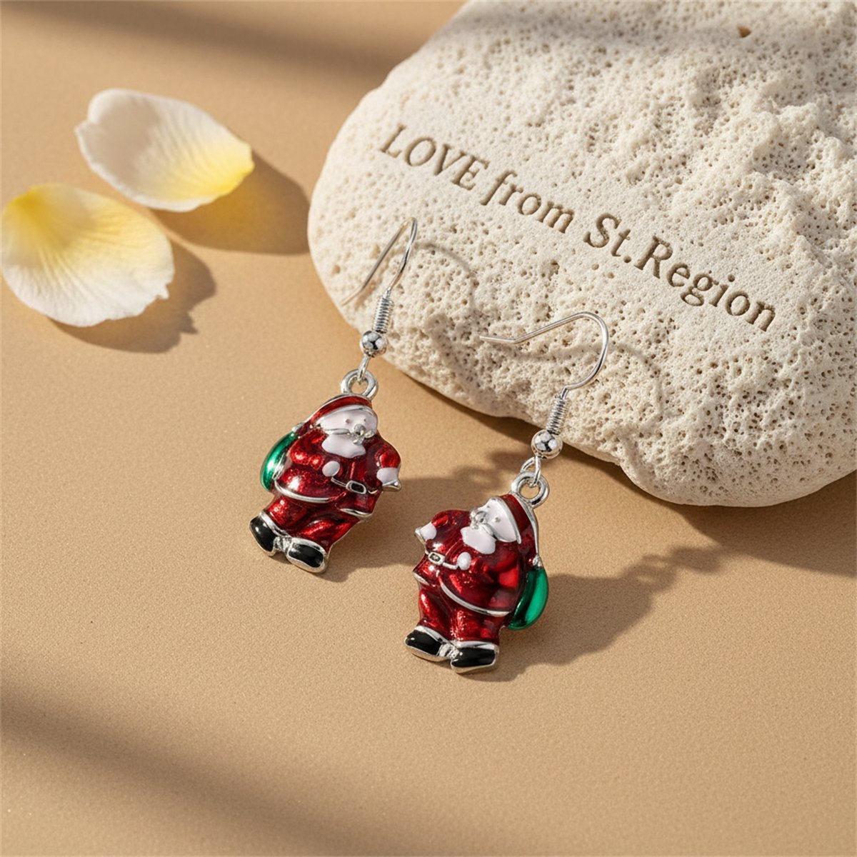 Silver-Plated Santa Claus Drop Earrings, silver drop earrings for women, dainty minimalist design, lifestyle look