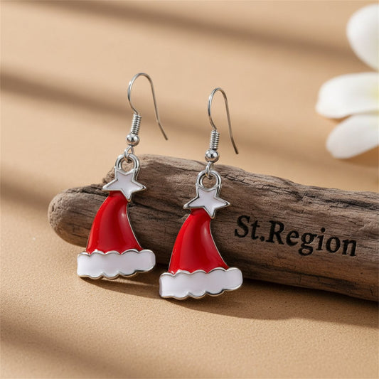 Silver-Plated Hat Drop Earrings, silver drop earrings for women, dainty minimalist design, front view