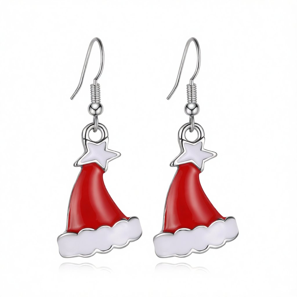 Silver-Plated Hat Drop Earrings, silver drop earrings for women, dainty minimalist design, side view
