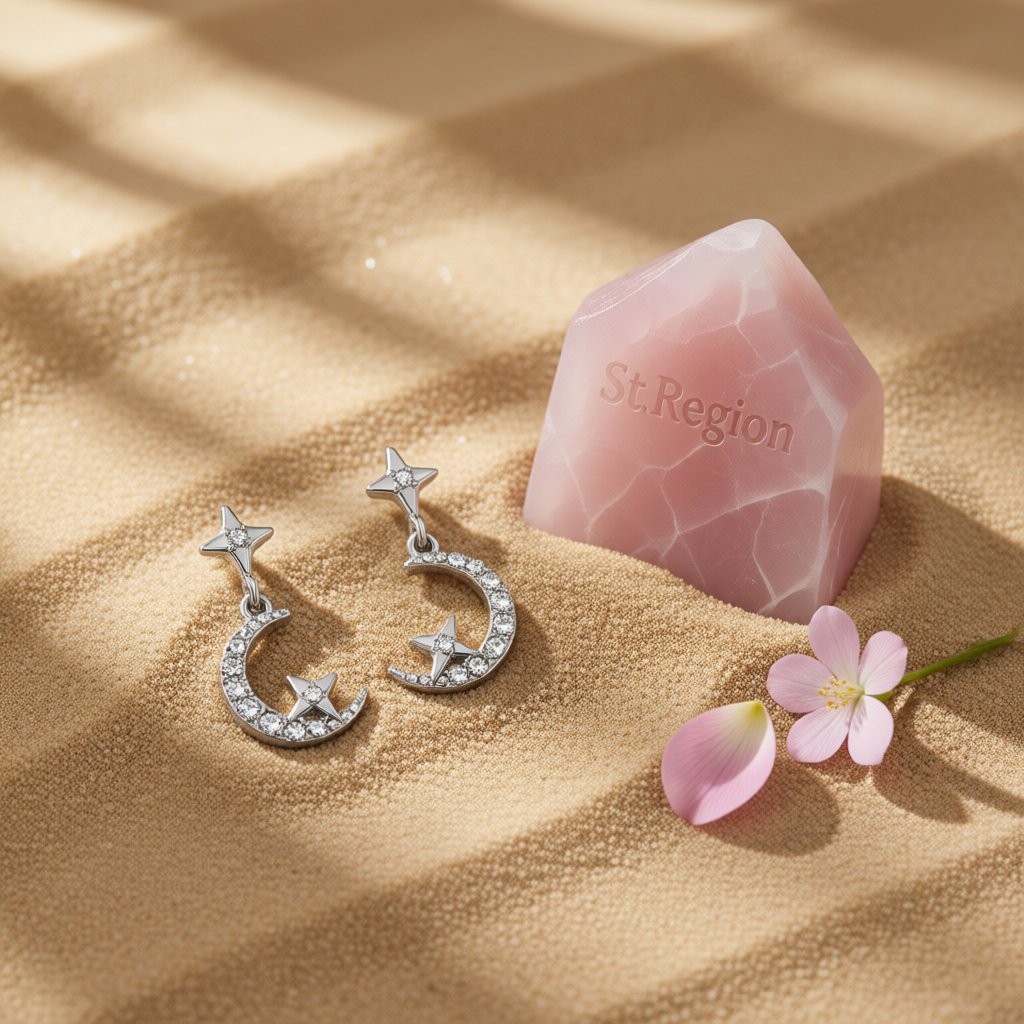 Cubic Zirconia and Silver-Plated Moon and Star Drop Earrings, silver drop earrings for women, everyday style, detail close-up