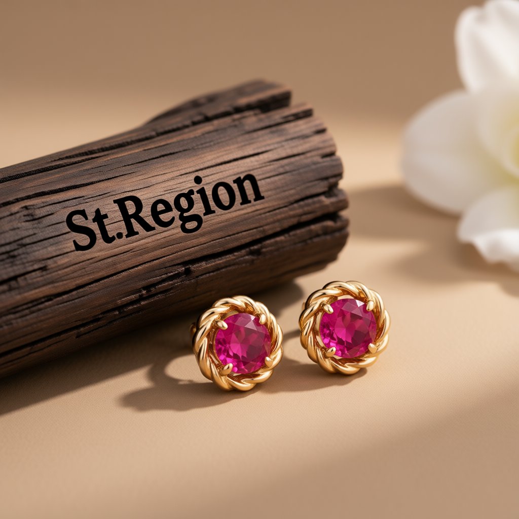 Red Crystal and 18K Rose Gold-Plated Twist Stud Earrings, cubic zirconia stud earrings for women, front view