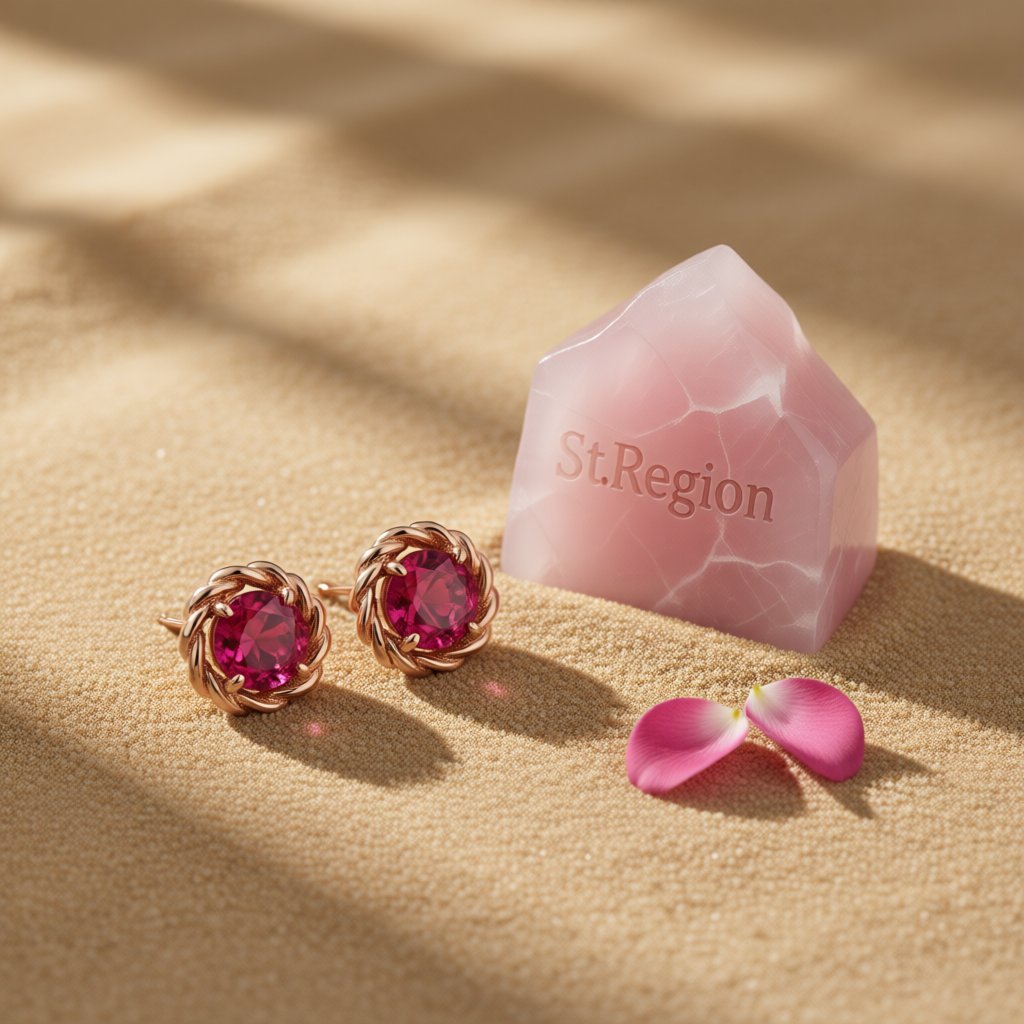 Red Crystal and 18K Rose Gold-Plated Twist Stud Earrings, cubic zirconia stud earrings for women, detail close-up