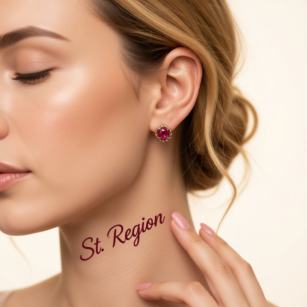Red Crystal and 18K Rose Gold-Plated Twist Stud Earrings, cubic zirconia stud earrings for women, styled look