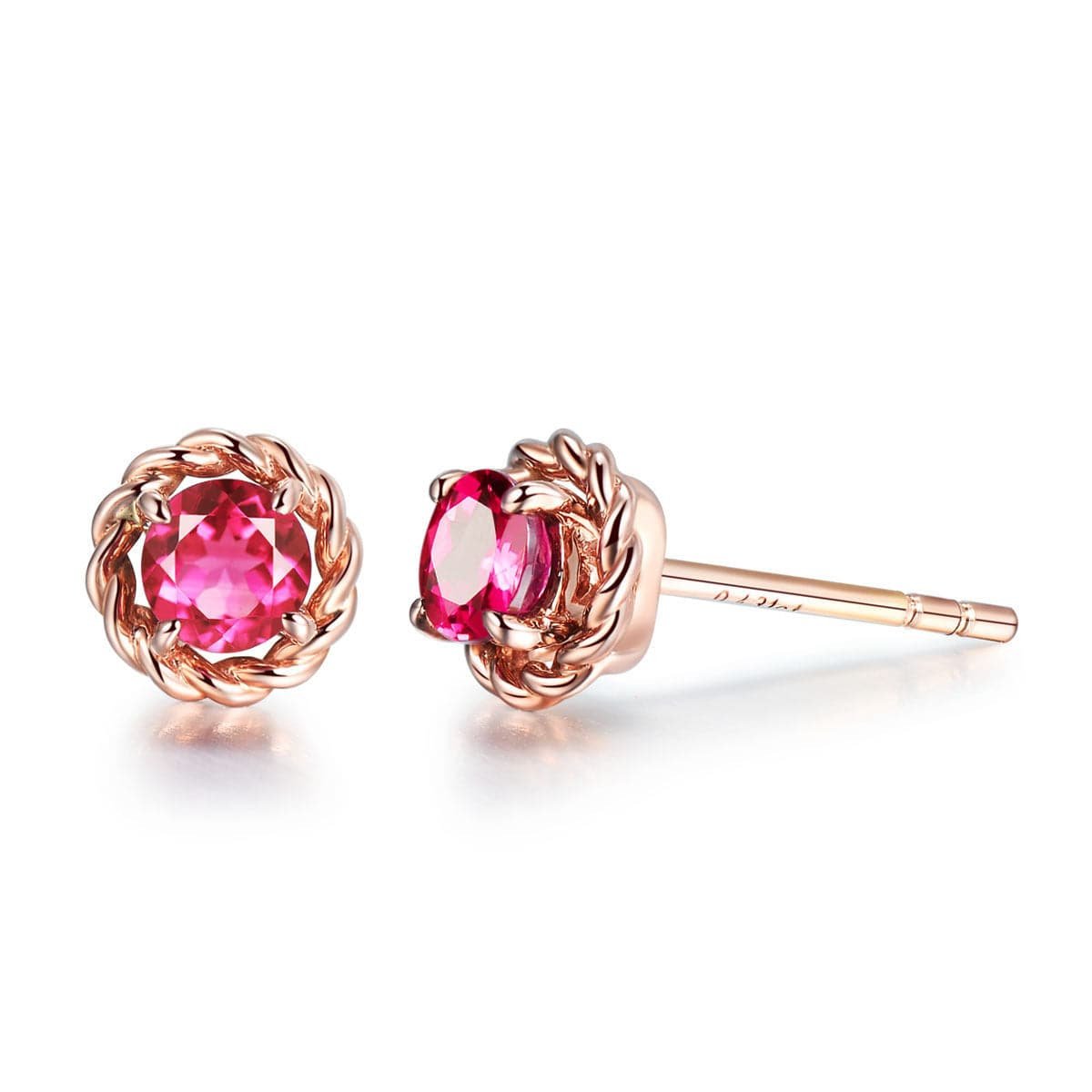 Red Crystal and 18K Rose Gold-Plated Twist Stud Earrings, cubic zirconia stud earrings for women, side view