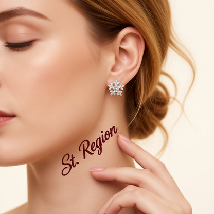 Cubic Zirconia and Silver-Plated Brushed Snowflake Stud Earrings, silver stud earrings for women, everyday style, styled look