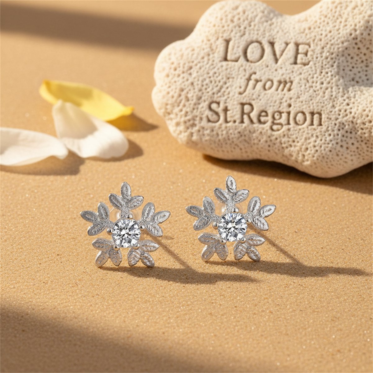 Cubic Zirconia and Silver-Plated Brushed Snowflake Stud Earrings, silver stud earrings for women, lifestyle look