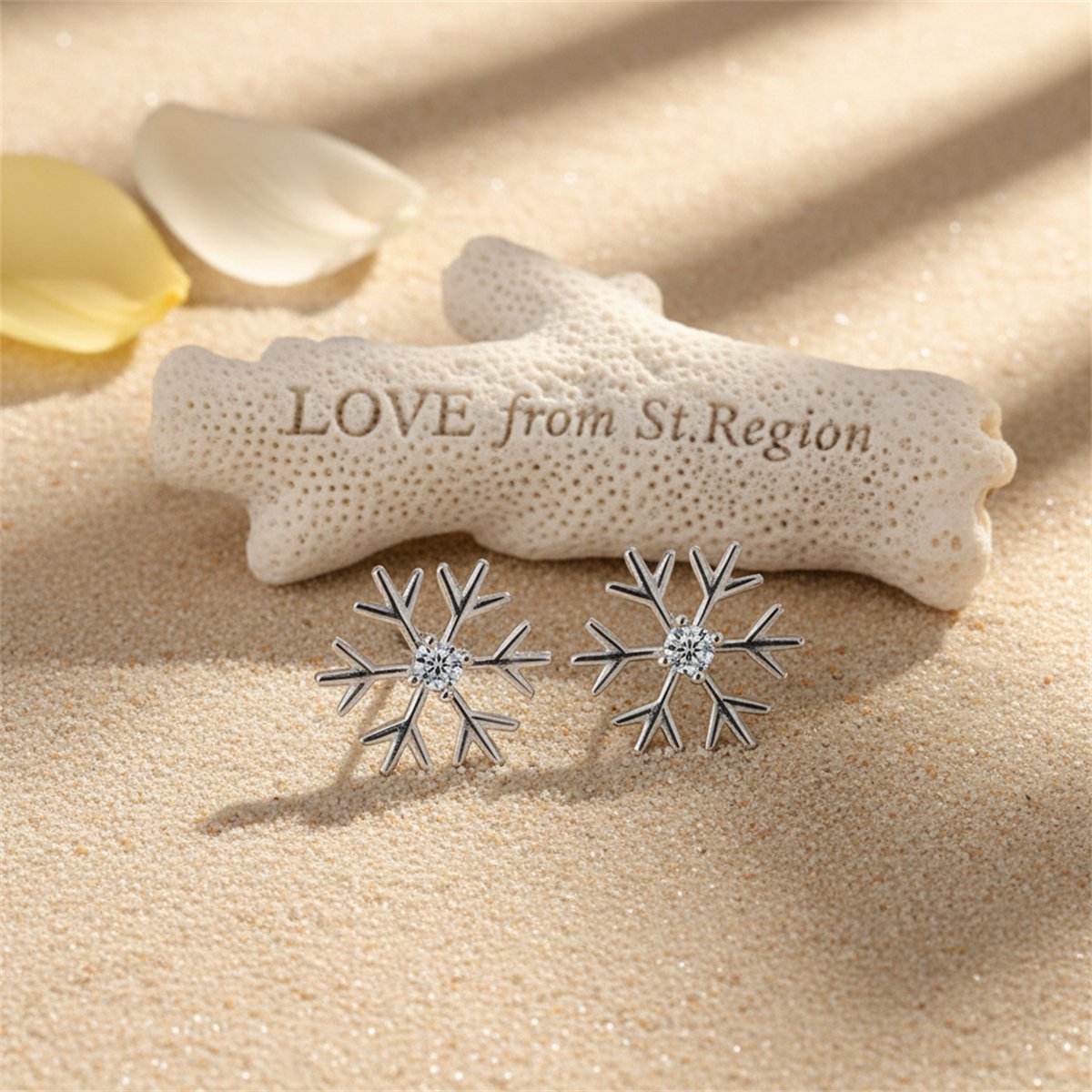 Cubic Zirconia and Silver-Plated Polished Snowflake Stud Earrings, silver stud earrings for women, lifestyle look