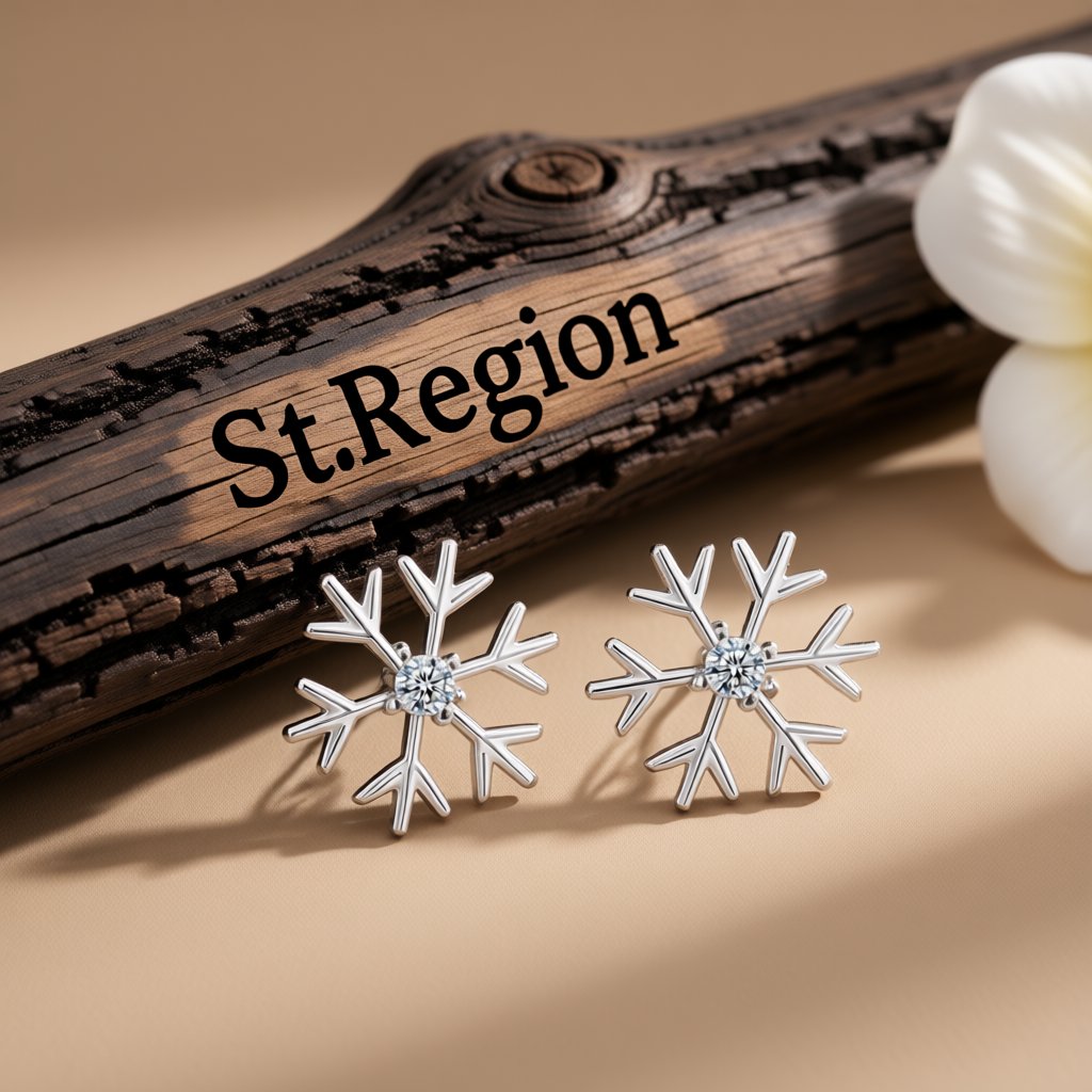 Cubic Zirconia and Silver-Plated Polished Snowflake Stud Earrings, silver stud earrings for women, front view