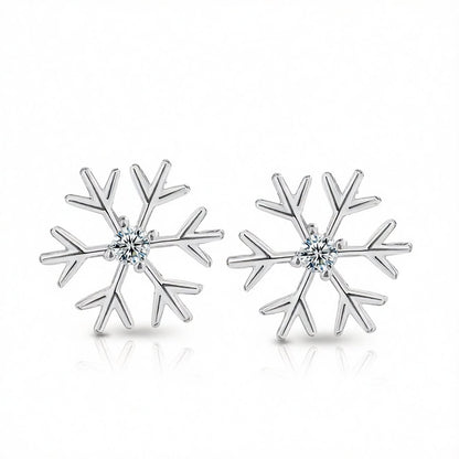 Cubic Zirconia and Silver-Plated Polished Snowflake Stud Earrings, silver stud earrings for women, side view