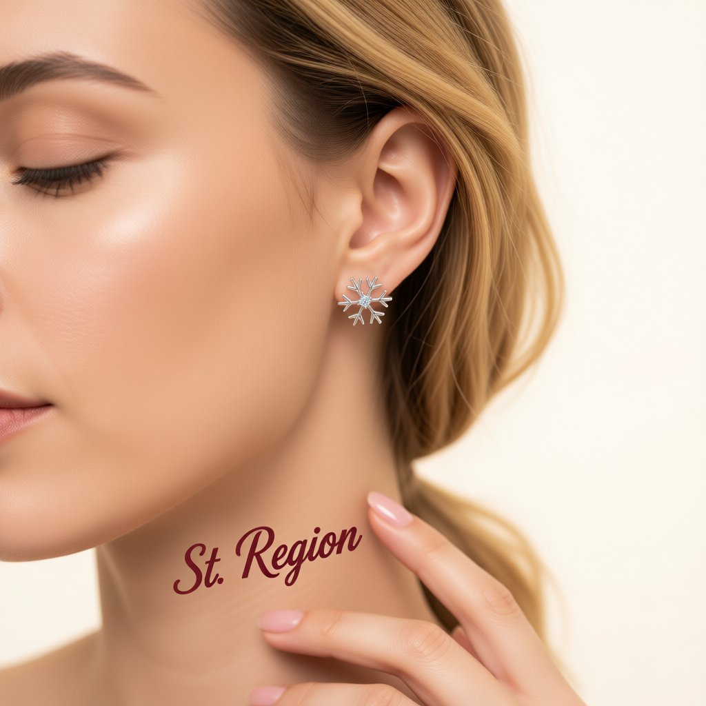 Cubic Zirconia and Silver-Plated Polished Snowflake Stud Earrings, silver stud earrings for women, styled look