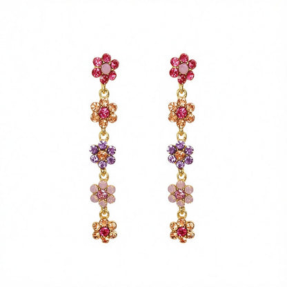 Pink Cubic Zirconia and 18K Gold-Plated Floral Drop Earrings, gold drop earrings for women, side view