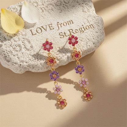 Pink Cubic Zirconia and 18K Gold-Plated Floral Drop Earrings, gold drop earrings for women, lifestyle look