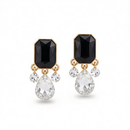 Black Crystal and Cubic Zirconia 18K Gold-Plated Teardrop Earrings, gold drop earrings for women, side view