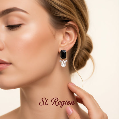 Black Crystal and Cubic Zirconia 18K Gold-Plated Teardrop Earrings, gold drop earrings for women, styled look