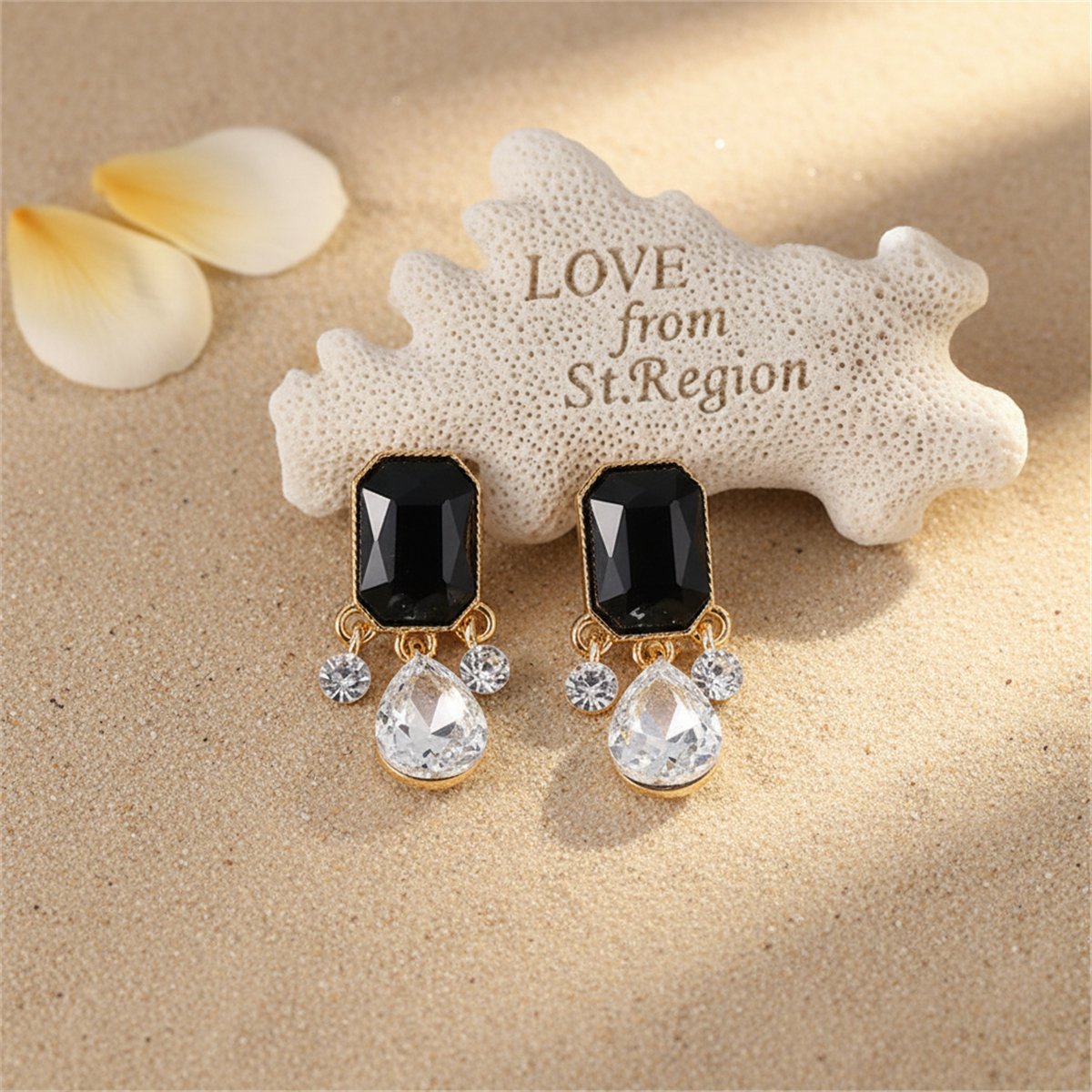 Black Crystal and Cubic Zirconia 18K Gold-Plated Teardrop Earrings, gold drop earrings for women, lifestyle look