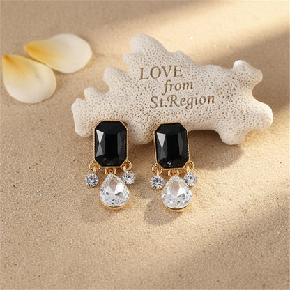 Black Crystal and Cubic Zirconia 18K Gold-Plated Teardrop Earrings, gold drop earrings for women, lifestyle look