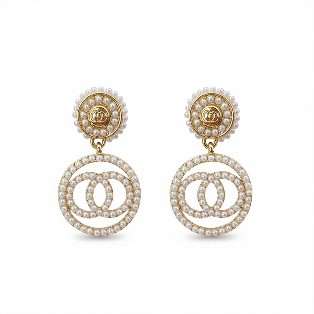 Pearl and 18K Gold-Plated Interlocked Drop Earrings, gold drop earrings for women, dainty minimalist design, side view