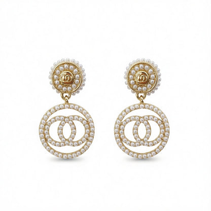 Pearl and 18K Gold-Plated Interlocked Drop Earrings, gold drop earrings for women, dainty minimalist design, side view