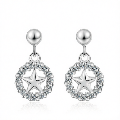 Cubic Zirconia & Silver-Plated Star & Circle Drop Earrings